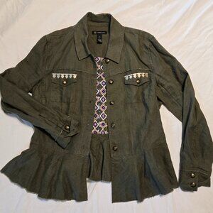 INC Womens Army Green Light Linen Jacket